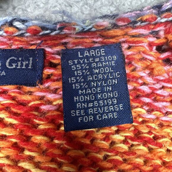 American Girl Girls L Cardigan Sweater Rainbow Stripe Wool Blend Fringe Hooded - Picture 10 of 12